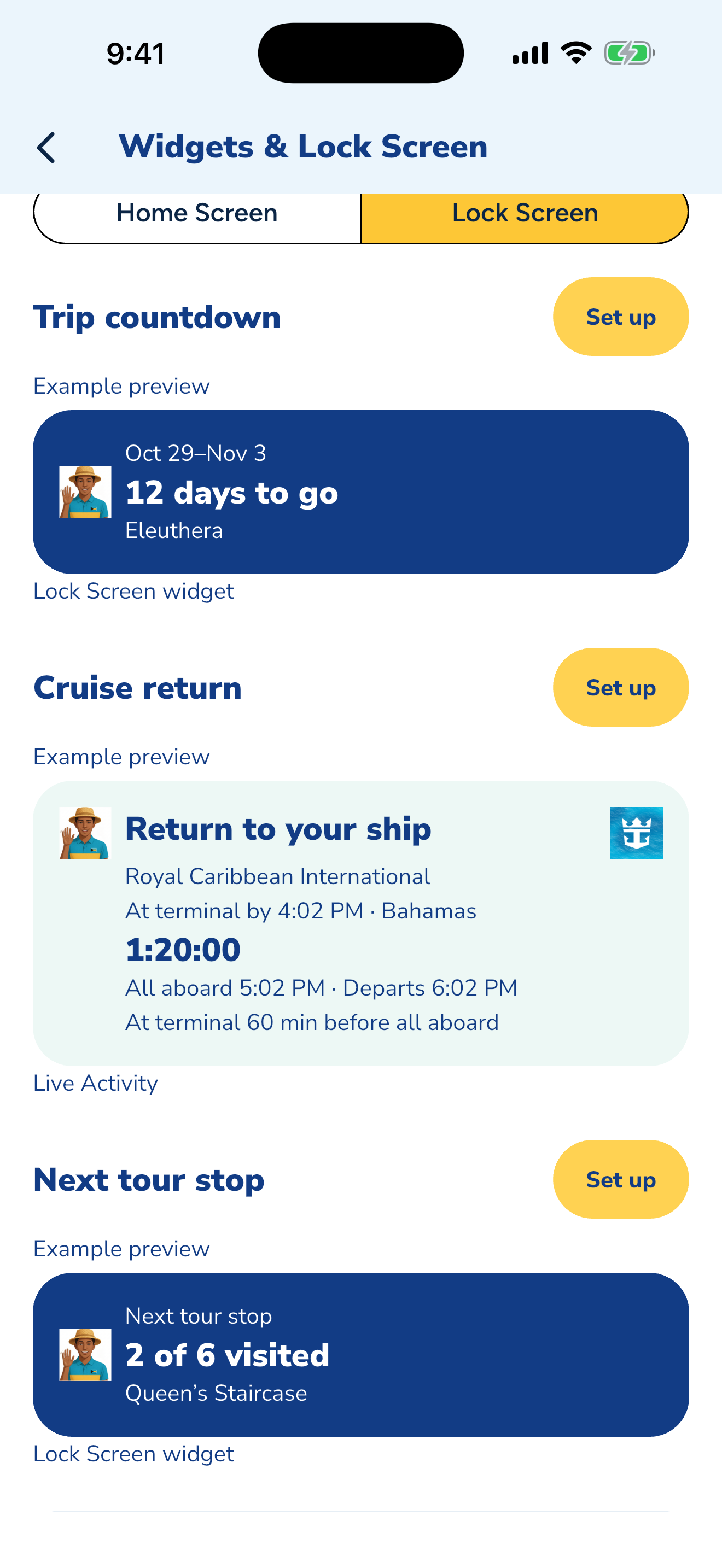 Existing Baha Buddy trip countdown card: 12 days to go to Eleuthera, with Buddy’s avatar.