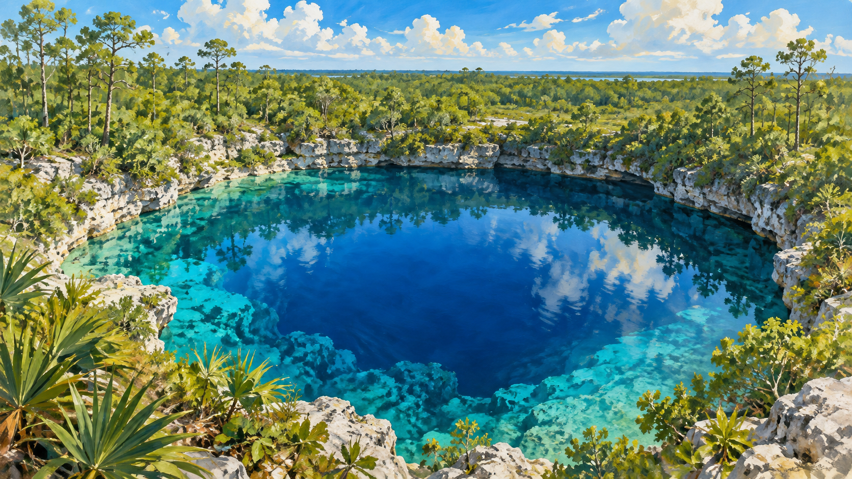 Destination illustration for Andros Blue Holes, Reef & Culture